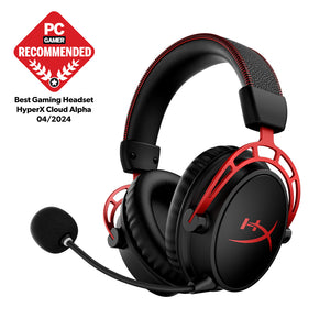 Cloud Alpha Wireless gaming headset displaying the front left hand side featuring the detachable noise cancelling microphone