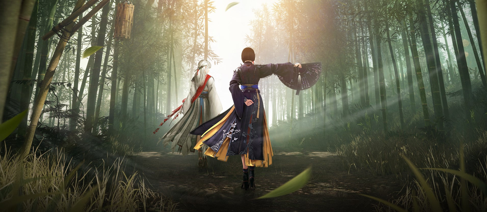 HyperX and Black Desert Online Promotional Image Depicting Maegu and Woosa Walking Through a Forest of Bamboo 