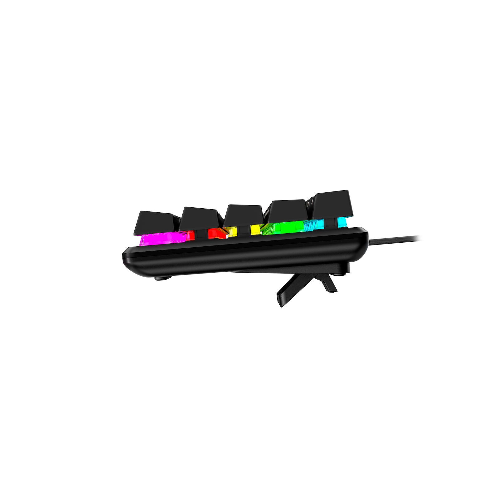 HyperX Alloy Origins 60 Gaming Mechanical Keyboard showing the front side view featuring  customizable RGB lighting