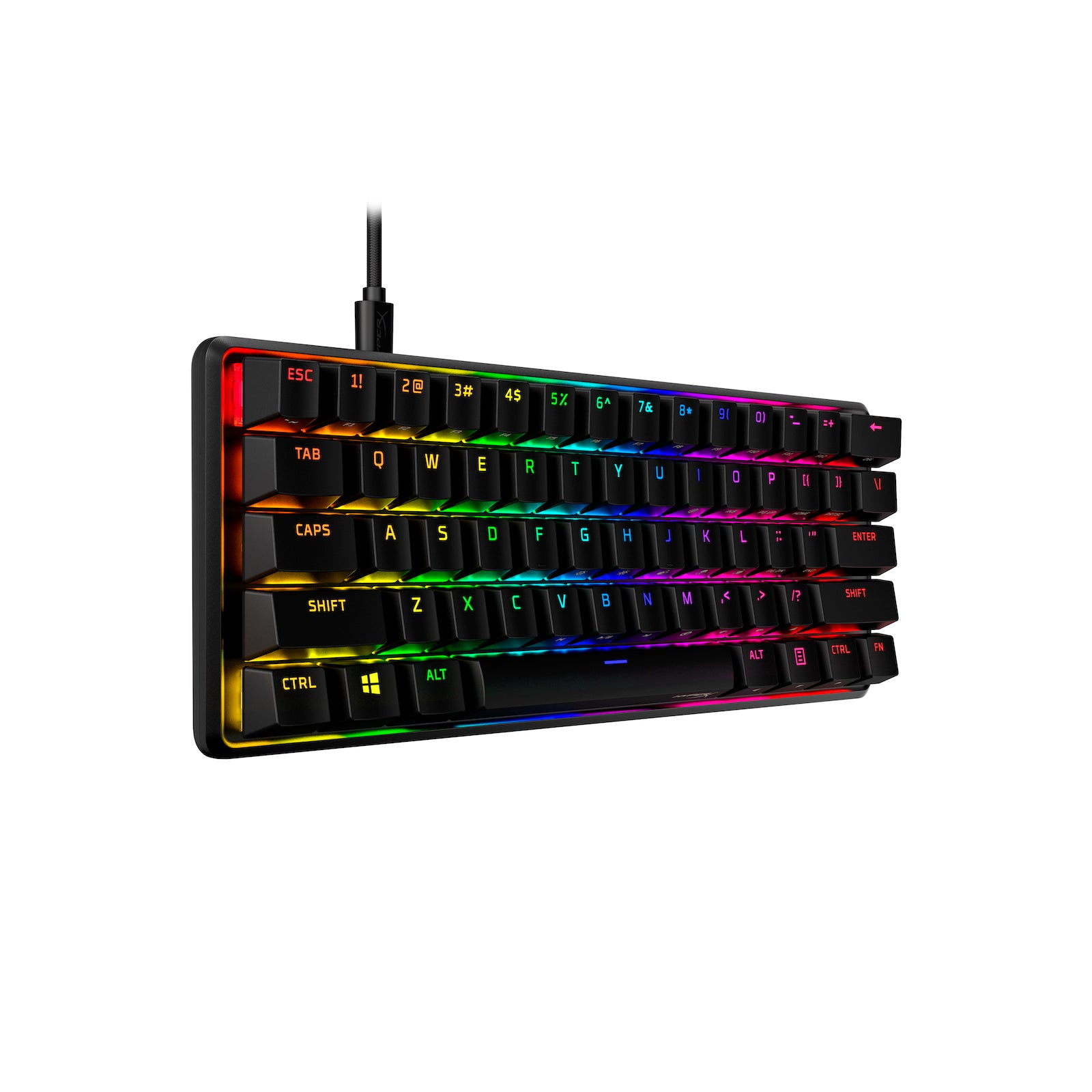 HyperX Alloy Origins 60 Gaming Mechanical Keyboard showing the front right side view featuring petite 60 form factor