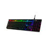Right front facing view of HyperX Alloy Origins PBT  mechanical keyboard displaying RGB lighting