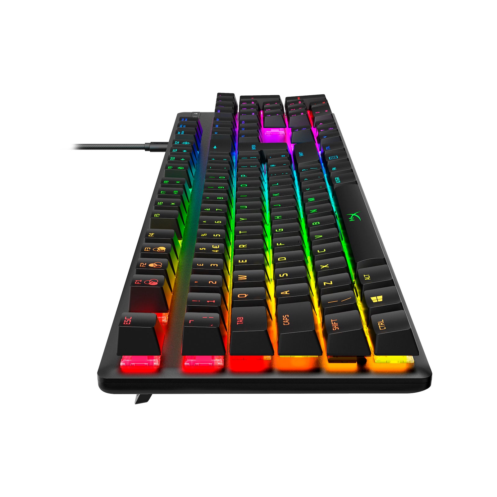Alloy Origins Gaming Mechanical Keyboard showing the left side view featuring customizable RGB lighting