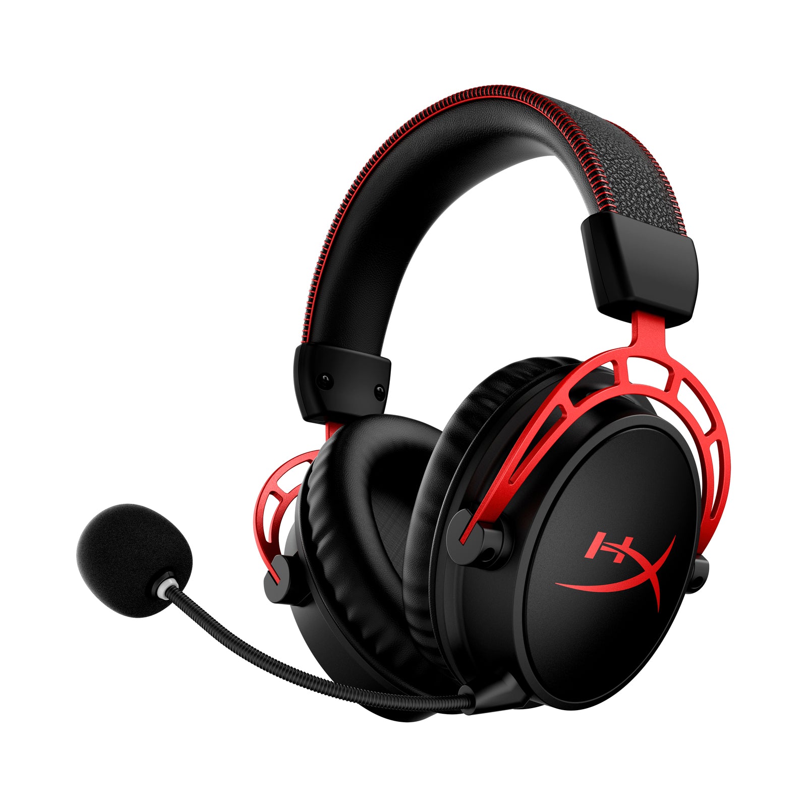 Cloud Alpha Wireless gaming headset displaying the front left hand side featuring the detachable noise cancelling microphone
