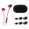 Front view of the HyperX Earbuds II Red accessories and contents