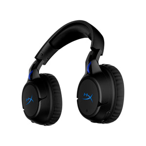 Front side view of HyperX Cloud Flight PS5/PS4 wireless gaming headset displaying 90 degree rotating ear cups