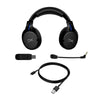 HyperX Cloud Flight PS5/PS4 wireless gaming headset displaying detachable mic, charging cable and USB adapter
