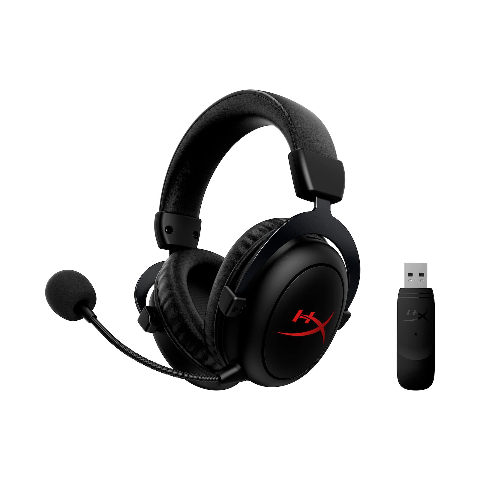 HyperX Cloud II Core Wireless Black Gaming Headset - main view pointing to the left side including usb dongle