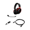 HyperX Cloud III Wireless Black-Red Gaming Headset - main angled view pointing to the left side featuring accessories