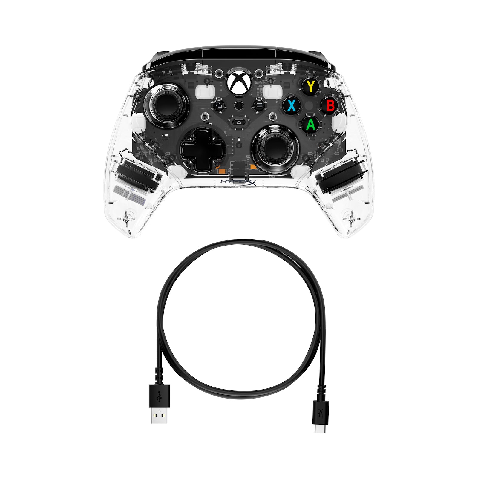 HyperX Clutch Gladiate RGB Gaming Controller for Xbox - main front view including accessories