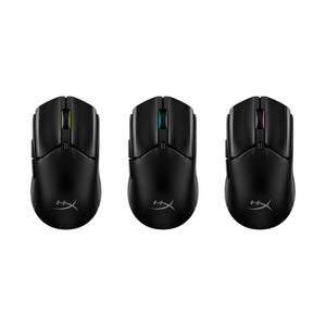 HyperX Pulsefire Haste 2 Mini Wireless Black Gaming Mouse - view from above displaying RGB effects
