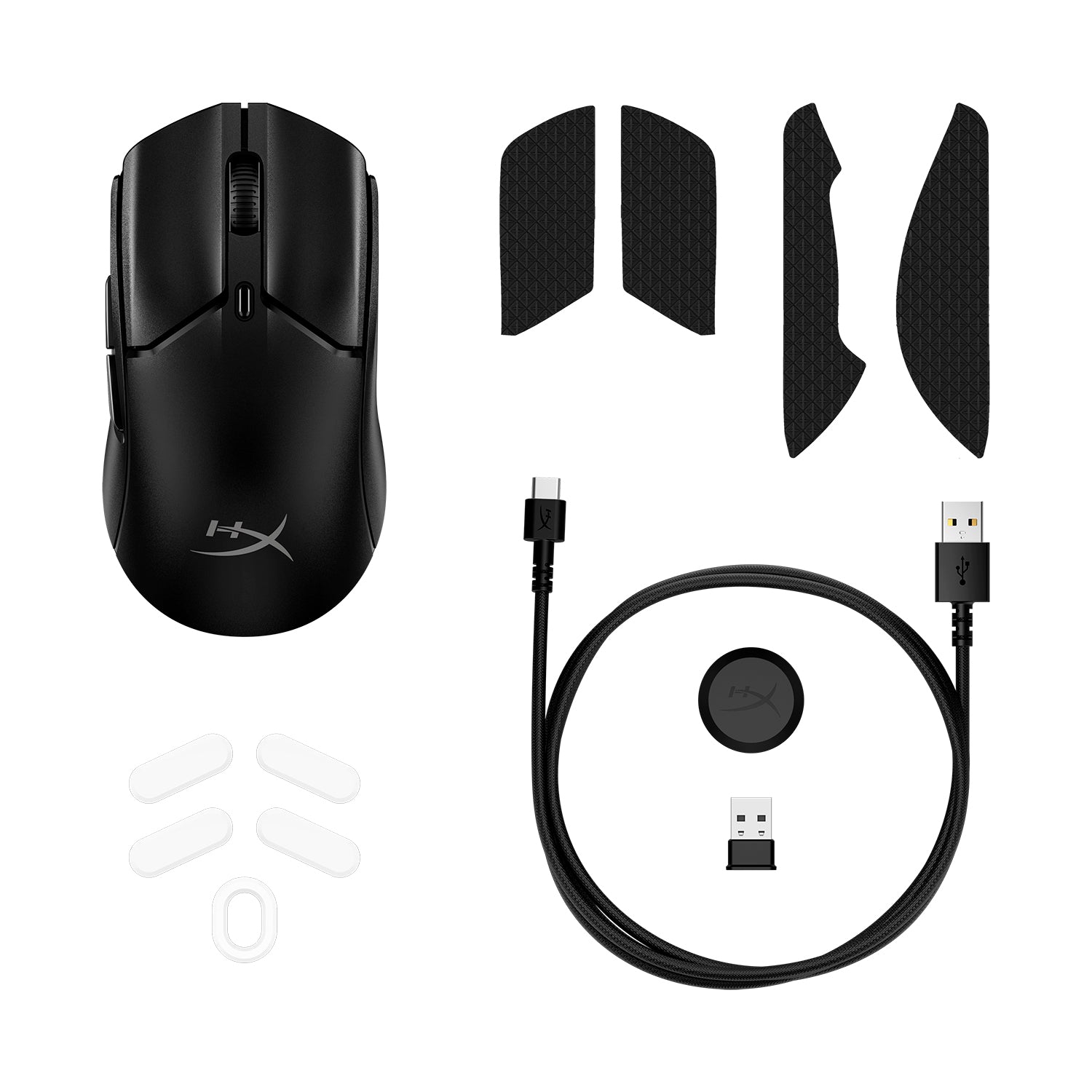 HyperX Pulsefire Haste 2 Mini Wireless Black Gaming Mouse - view from above showing accessories