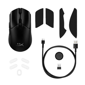 HyperX Pulsefire Haste 2 Wireless Black Gaming Mouse - view from above displaying accessories