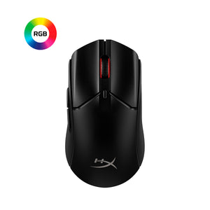 HyperX Pulsefire Haste 2 Wireless Black Gaming Mouse - view from above displaying RGB badge