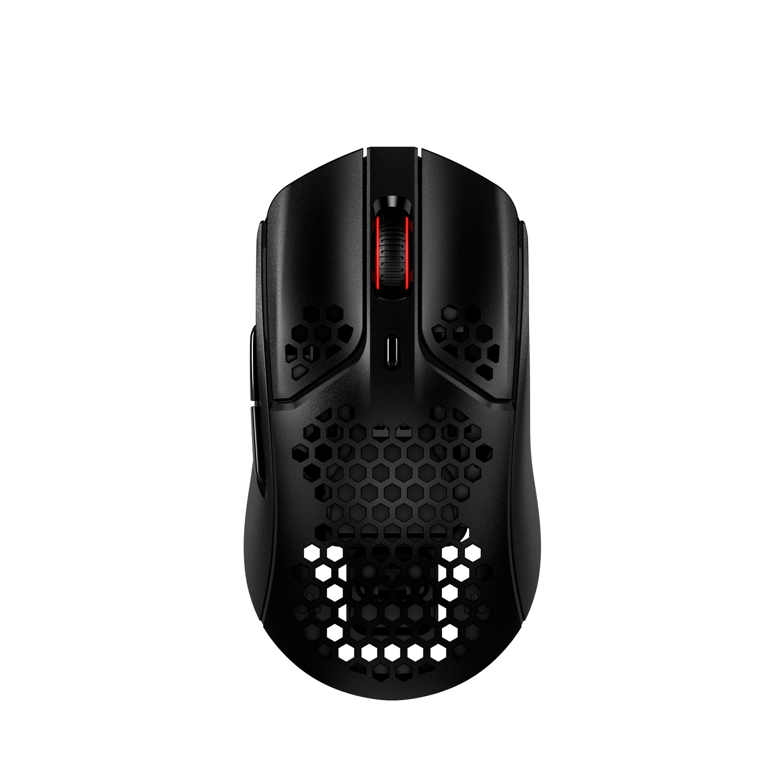 HyperX Pulsefire Haste wireless gaming mouse front facing view displaying hex shell design