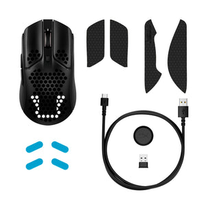 HyperX Pulsefire Haste White Wireless Black Gaming Mouse - view from above with accessories