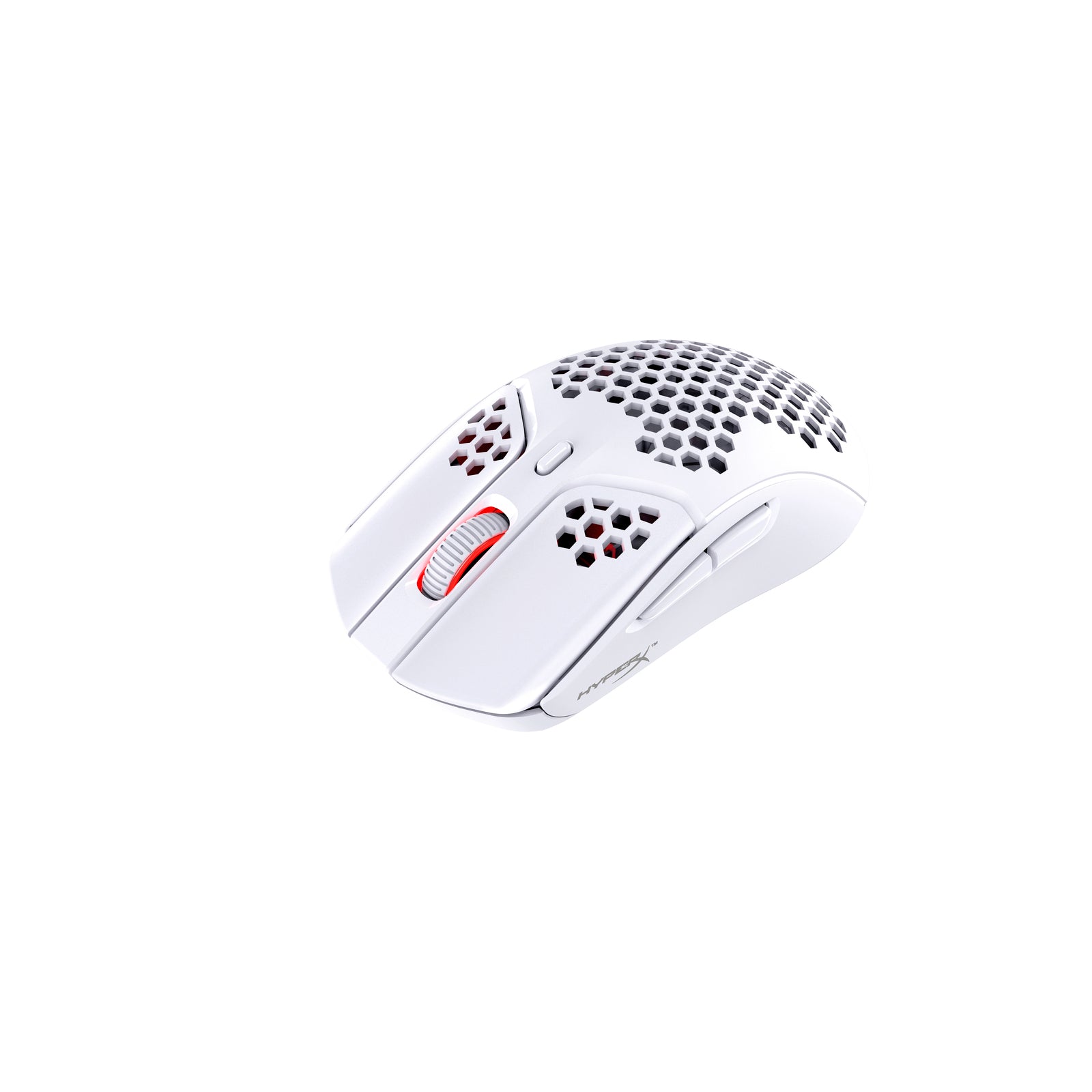 HyperX Pulsefire Haste White Wireless White Gaming Mouse - angled view from the left side
