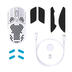 HyperX Pulsefire Haste White Wireless White Gaming Mouse - view from above with accessories