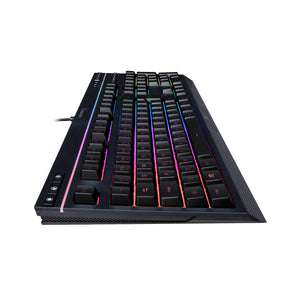 HyperX Alloy Core RGB gaming keyboard side profile displaying RGB lighting effects