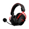 HyperX Cloud Alpha Wireless gaming headset displaying the front left hand side featuring the detachable noise cancelling microphone