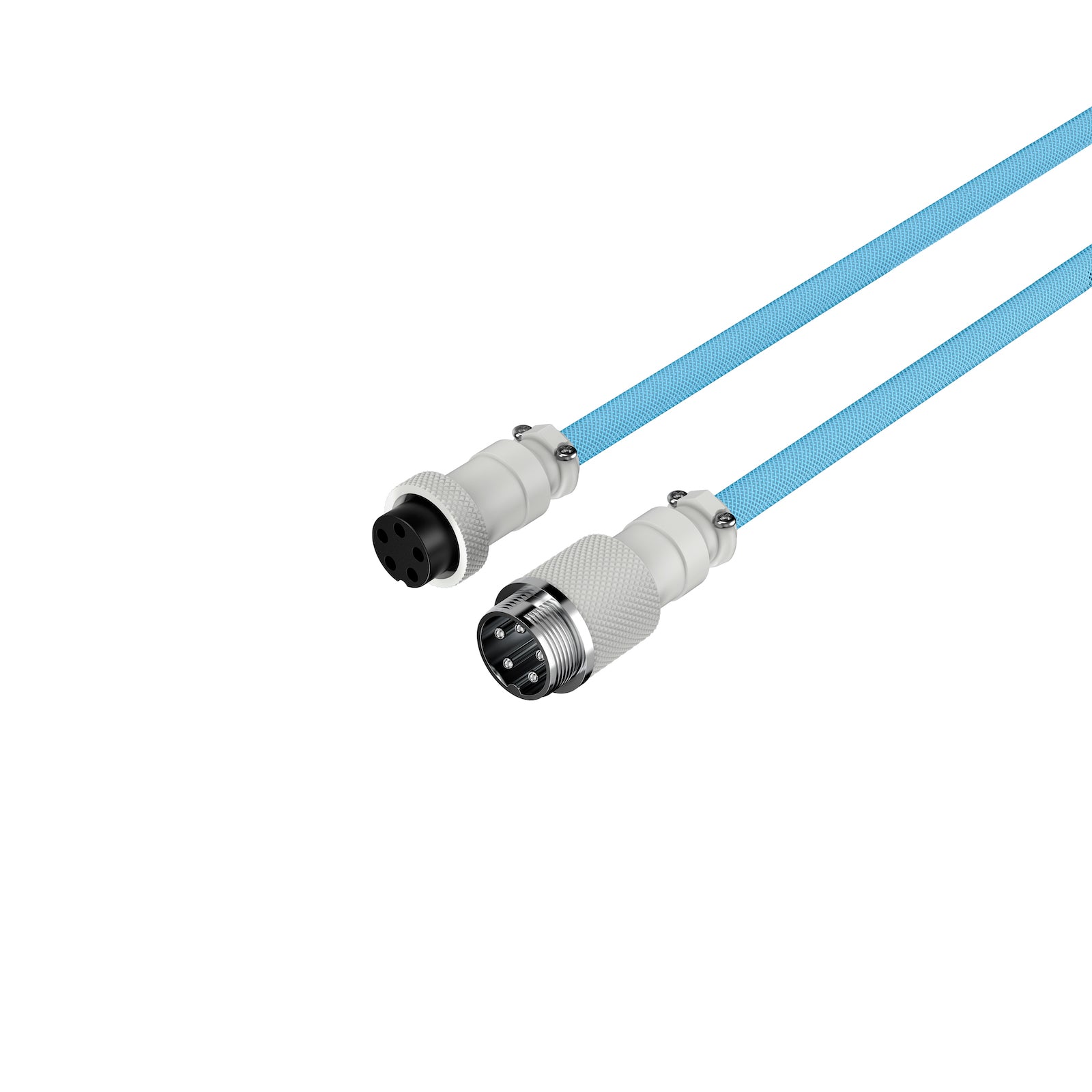 Angled side view of HyperX Coiled Cable in light blue