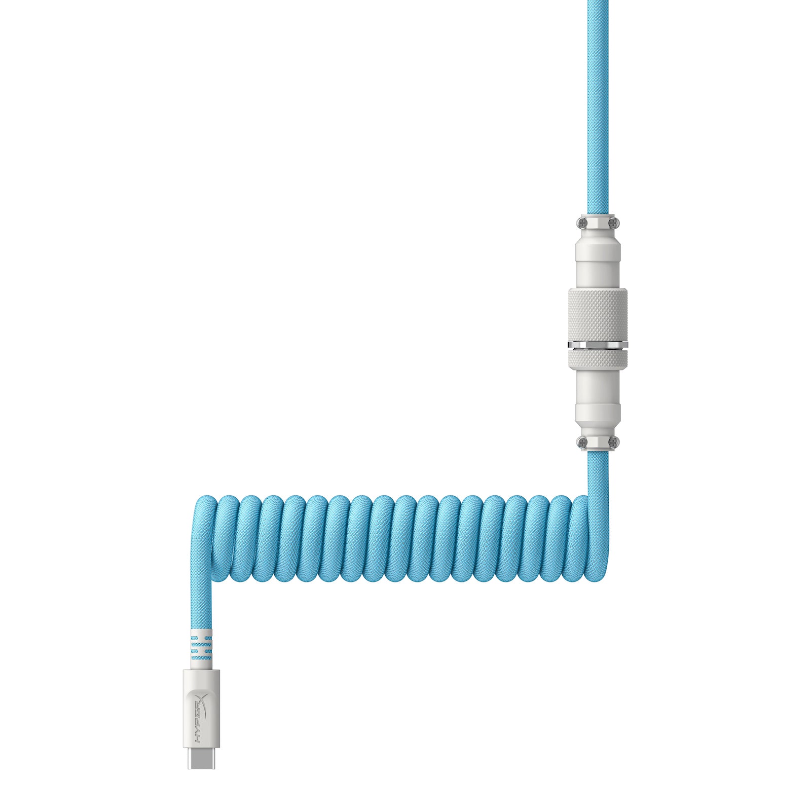 closeup view of HyperX Coiled Cable in light blue