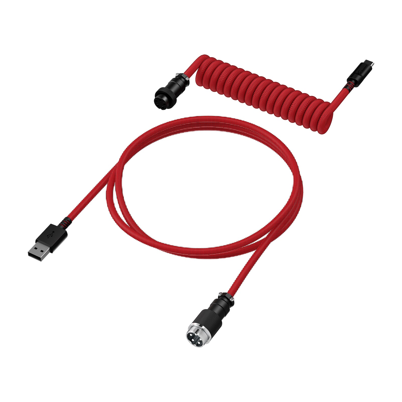 Angled view of HyperX Coiled Cable in Red and Black