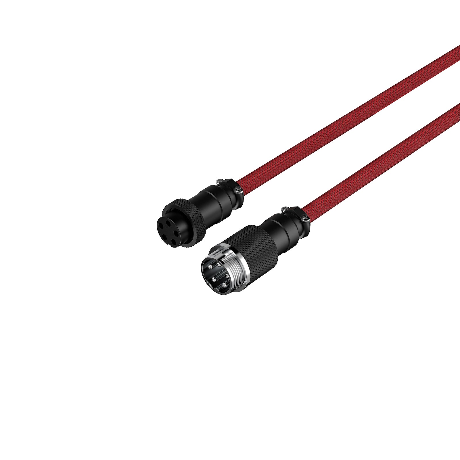 closeup view of HyperX Coiled Cable connectors in Red and Black