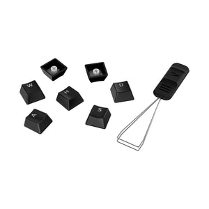 HyperX PBT Keycaps in Black scattered with keycap removal tool