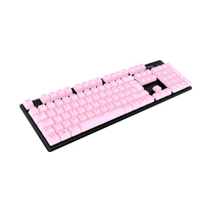 HyperX PBT Keycaps in Pink on an unlit keyboard