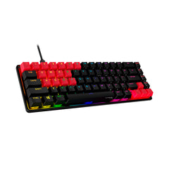 Front angled view of HyperX rubber keycaps in red